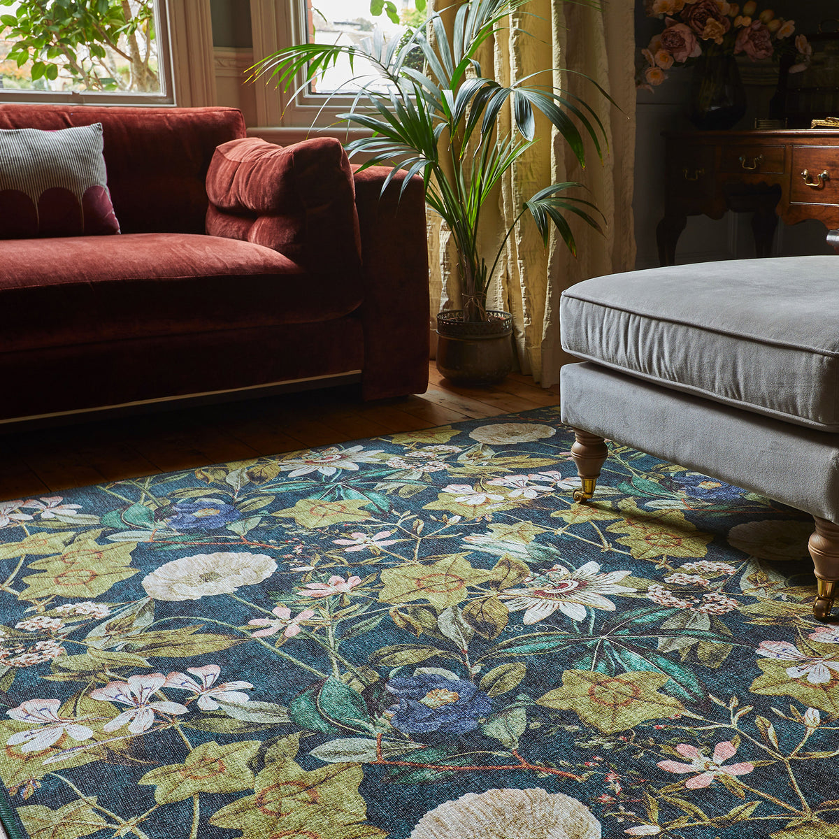 Clarke Clarke Passiflora Forest Washable Rug from Roseland Furniture