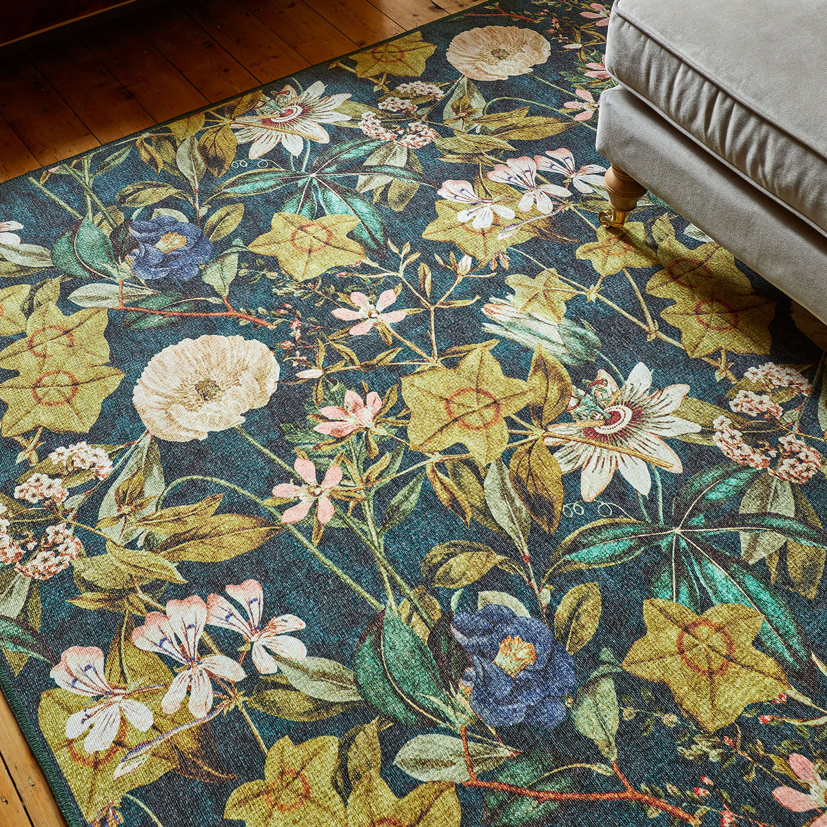 Clarke Clarke Passiflora Forest Washable Rug from Roseland Furniture