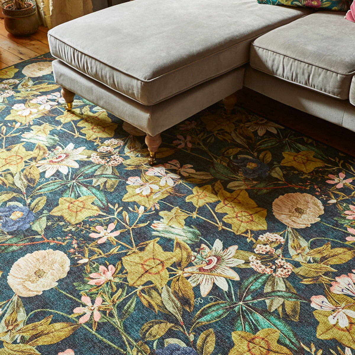 Clarke Clarke Passiflora Forest Washable Rug from Roseland Furniture