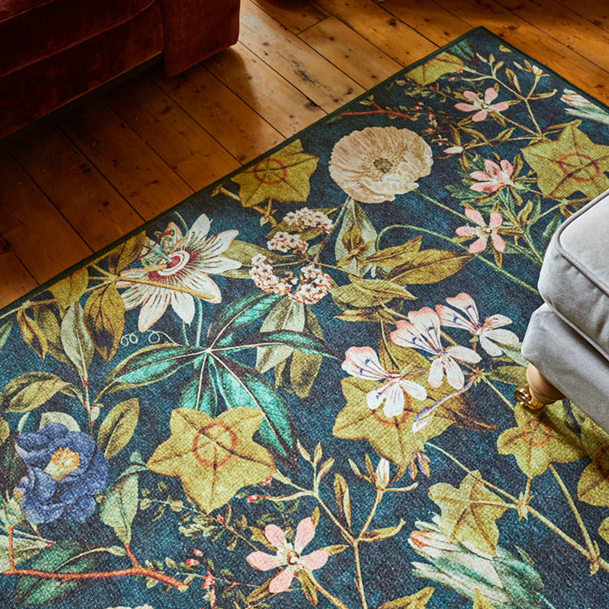 Clarke Clarke Passiflora Forest Washable Rug from Roseland Furniture