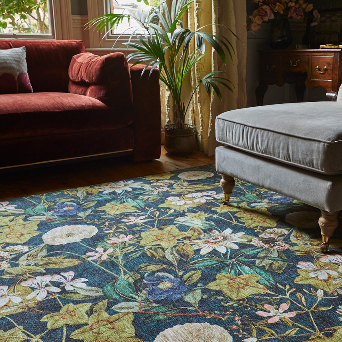 Clarke Clarke Passiflora Forest Washable Rug from Roseland Furniture