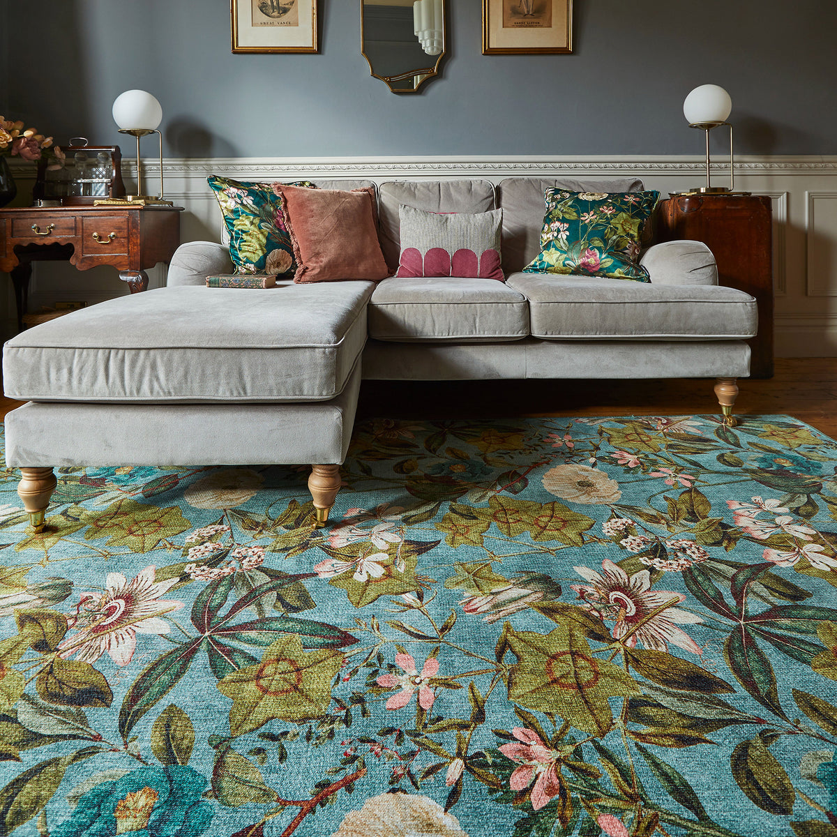 Clarke Clarke Passiflora Mineral Washable Rug from Roseland Furniture