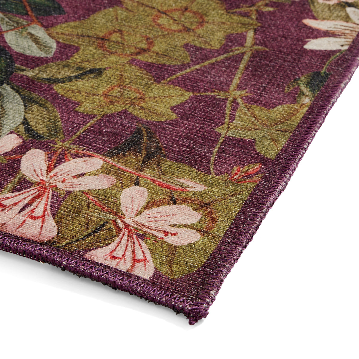 Clarke Clarke Passiflora Mulberry Washable Rug from Roseland Furniture