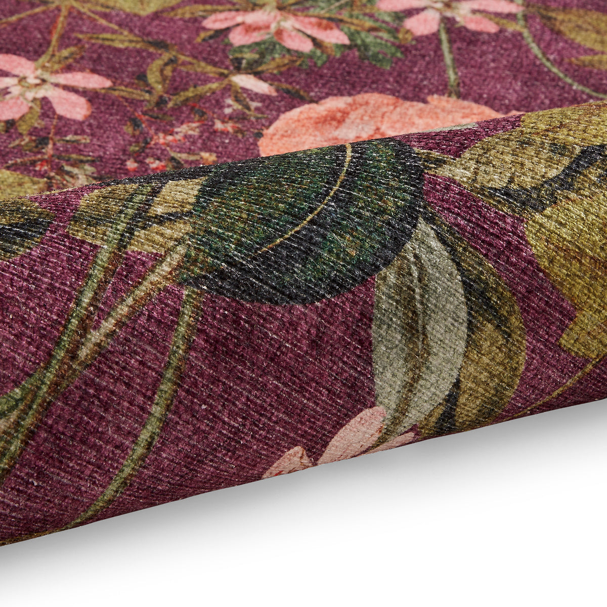 Clarke Clarke Passiflora Mulberry Washable Rug from Roseland Furniture