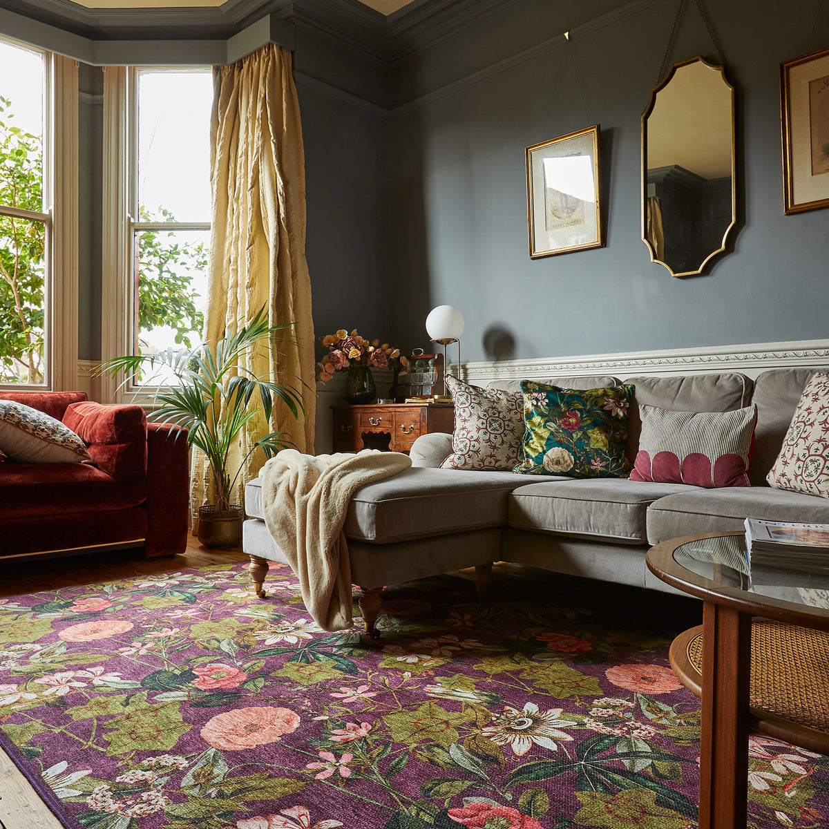 Clarke Clarke Passiflora Mulberry Washable Rug from Roseland Furniture