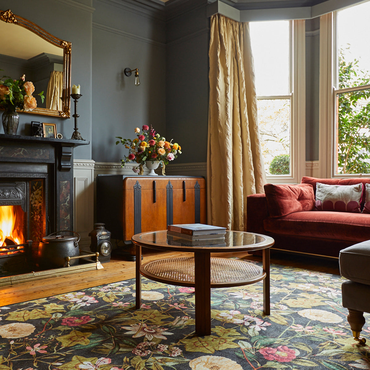 Clarke Clarke Passiflora Noir Washable Rug from Roseland Furniture