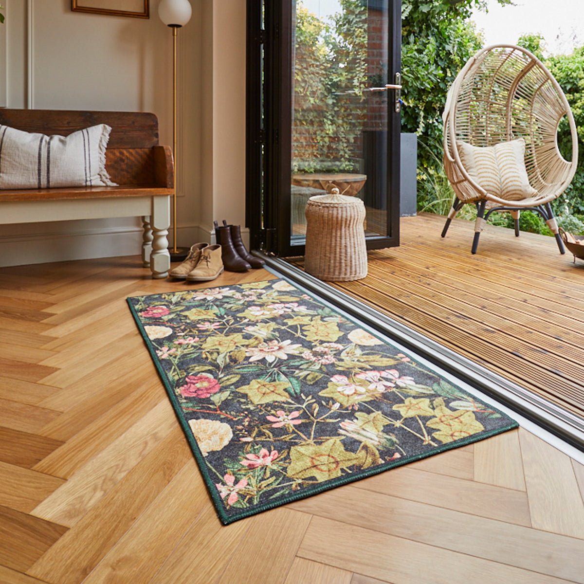 Clarke Clarke Passiflora Noir Washable Rug from Roseland Furniture