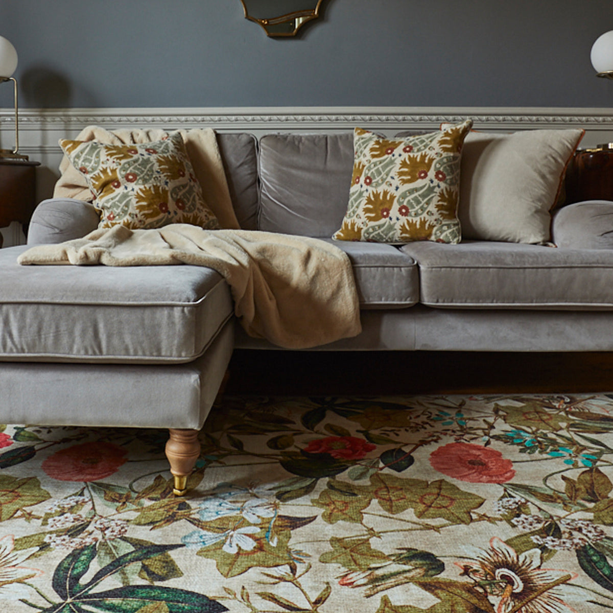 Clarke Clarke Passiflora Cream Washable Rug from Roseland Furniture