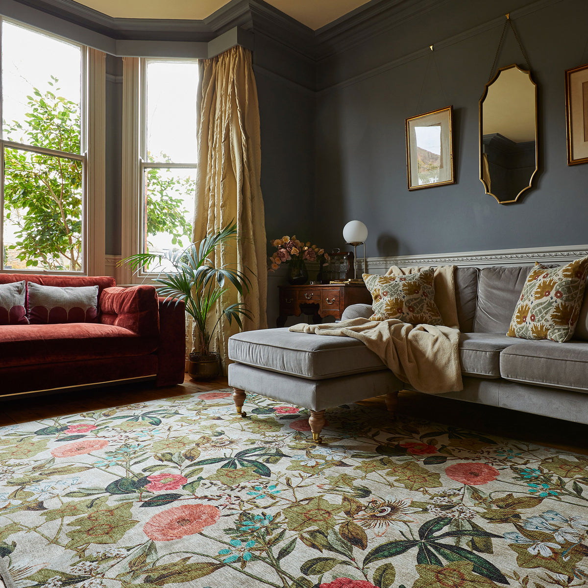 Clarke Clarke Passiflora Peaches Cream Washable Rug from Roseland Furniture