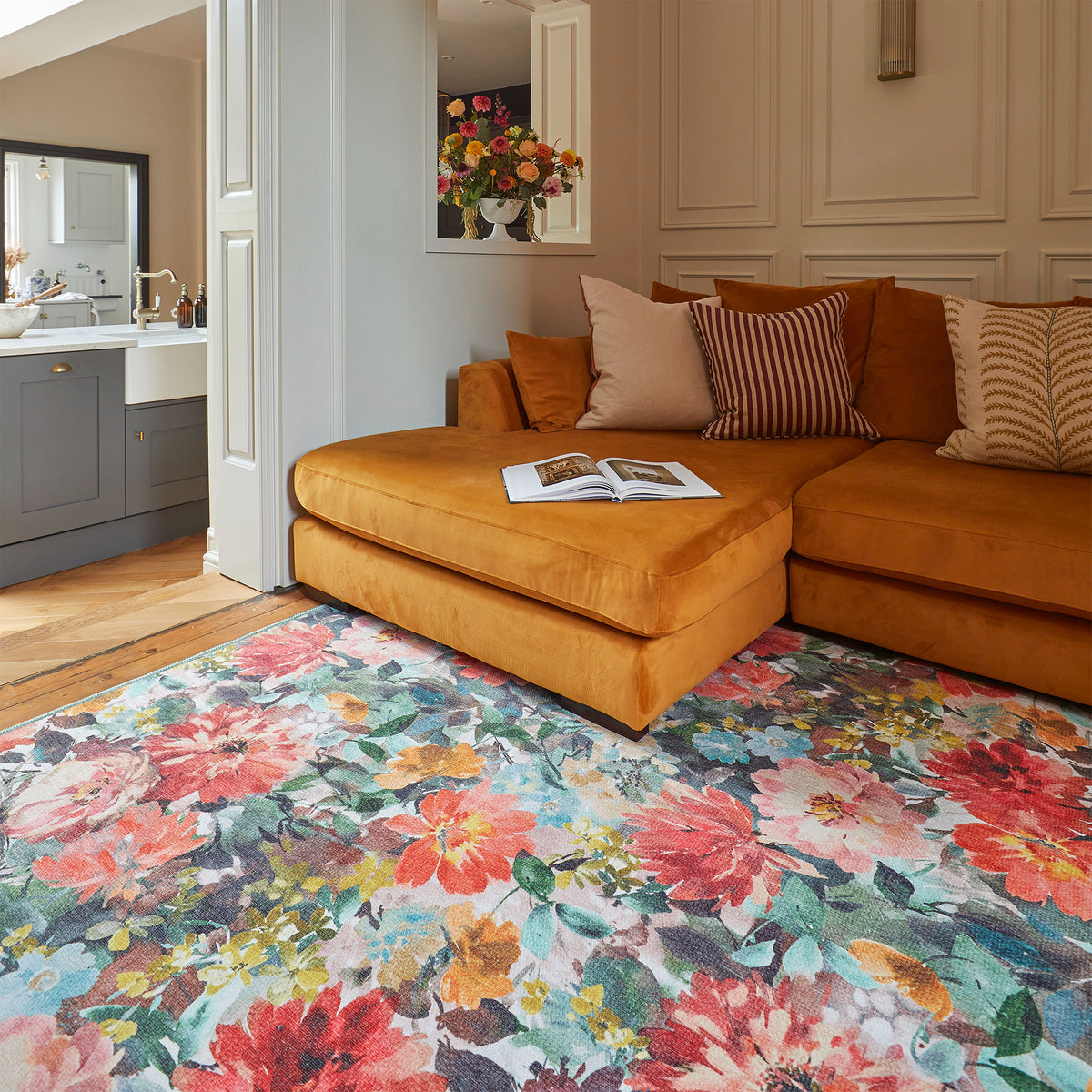 Clarke Clarke Tahiti Teal Rouge Washable Rug from Roseland Furniture