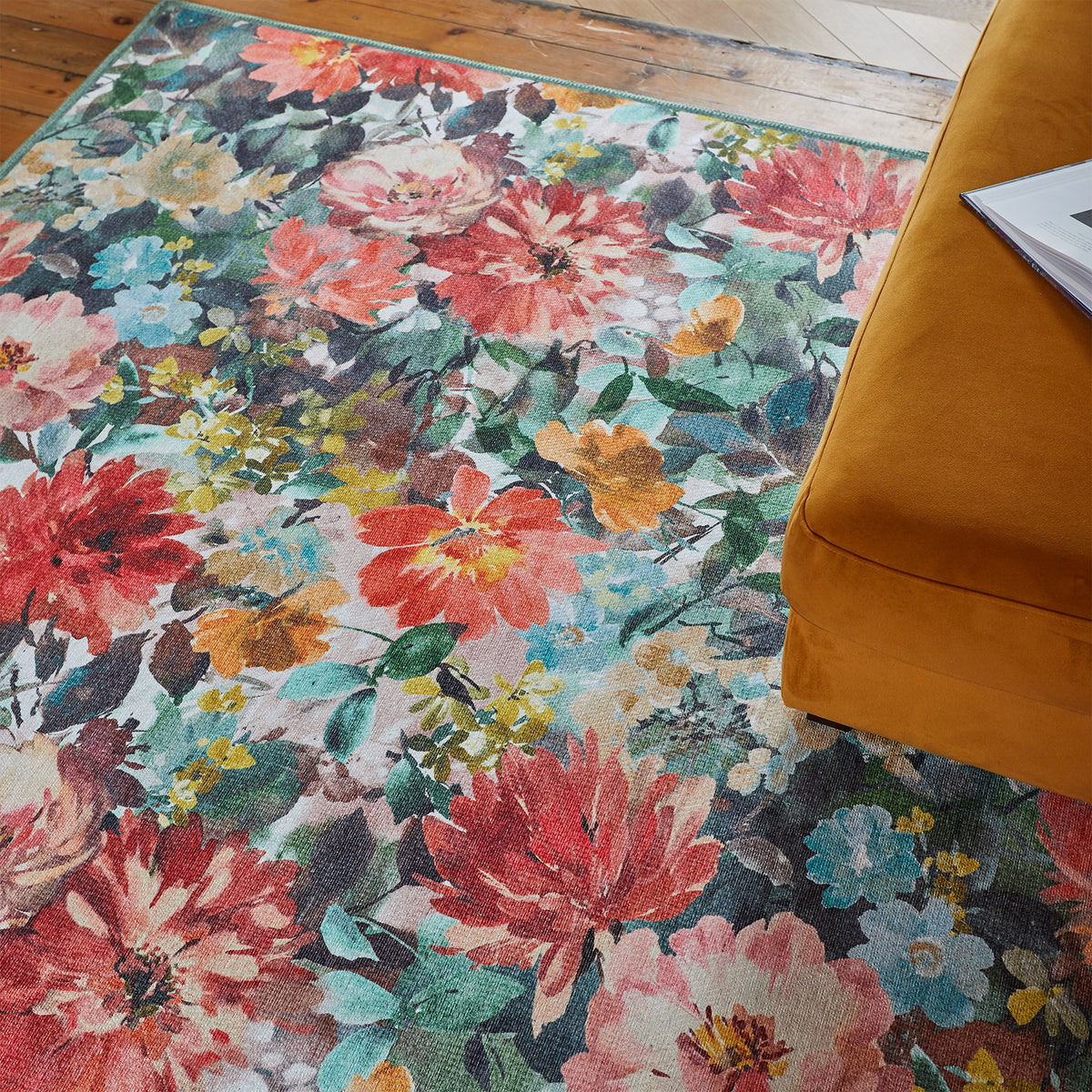 Clarke Clarke Tahiti Teal Rouge Washable Rug from Roseland Furniture