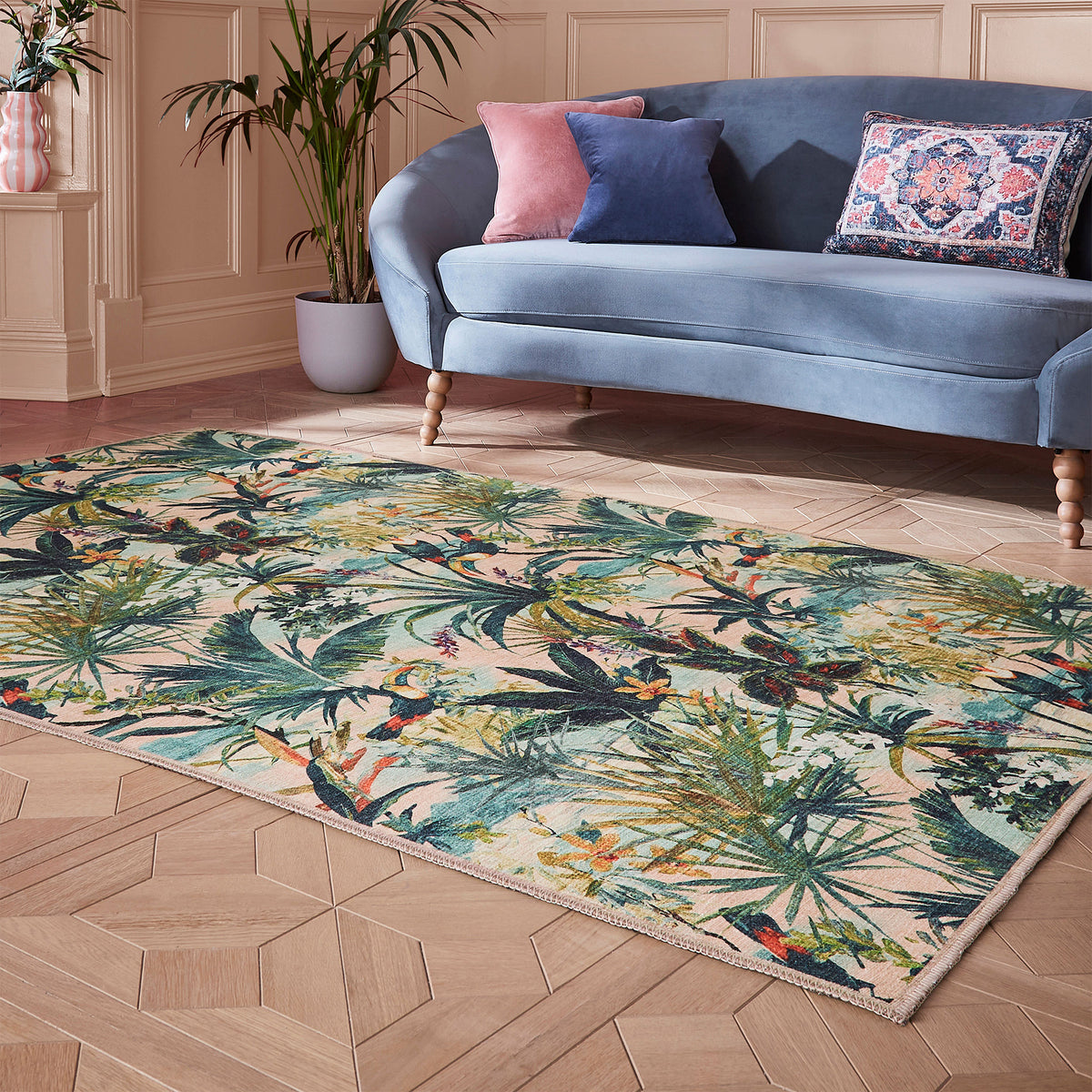 Clarke Clarke Toucan Blush Washable Rug from Roseland Furniture