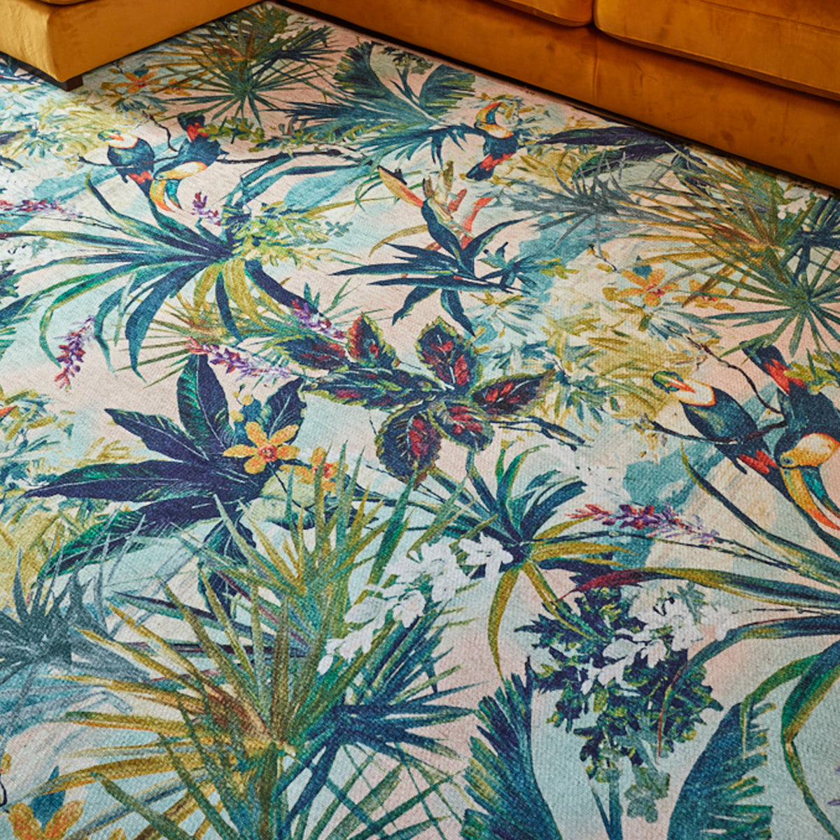 Clarke Clarke Toucan Blush Washable Rug from Roseland Furniture