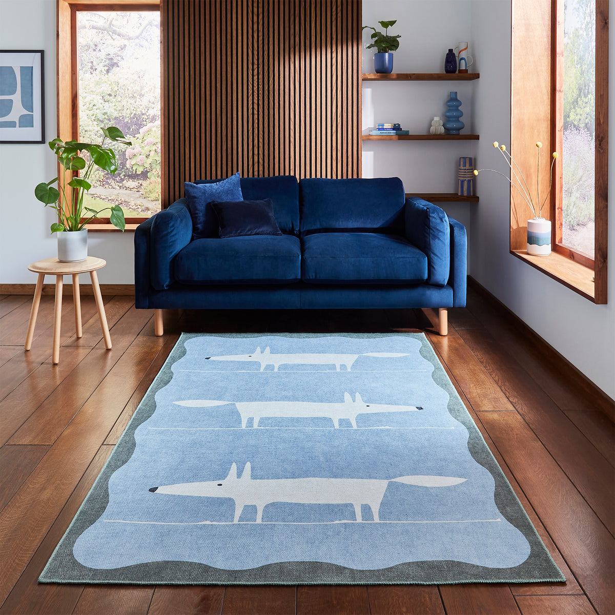 Scion Mr Fox Blue White Rug from Roseland Furniture