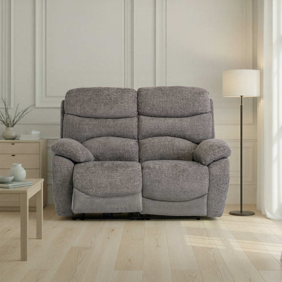 Seville Ash Fabric Electric Reclining 2 Seater Sofa from Roseland Furniture