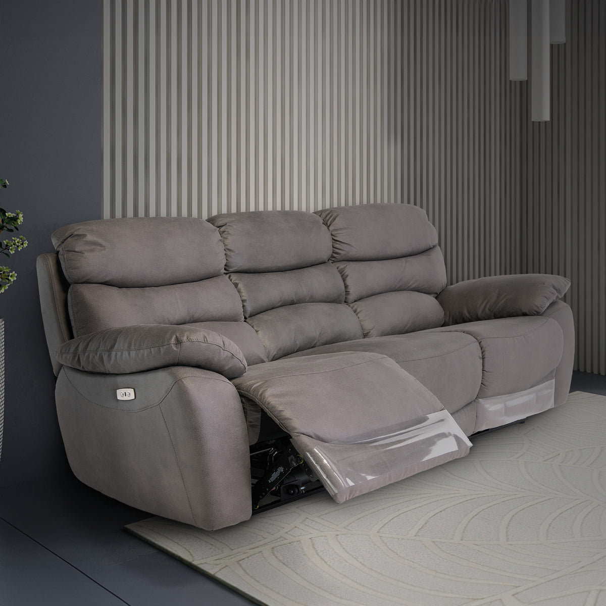 Fraser Grey Fabric Electric Reclining 3 Seater Couch for living room