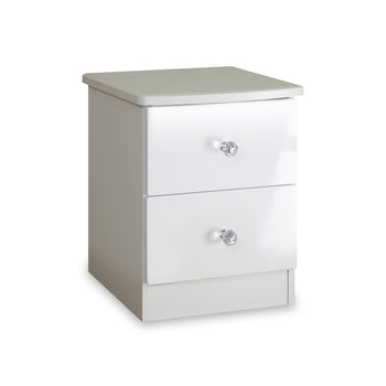 Aria White Gloss LED Lighting 2 Drawer Bedside Cabinet