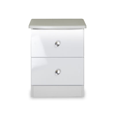 Aria White Gloss LED Lighting 2 Drawer Bedside Cabinet