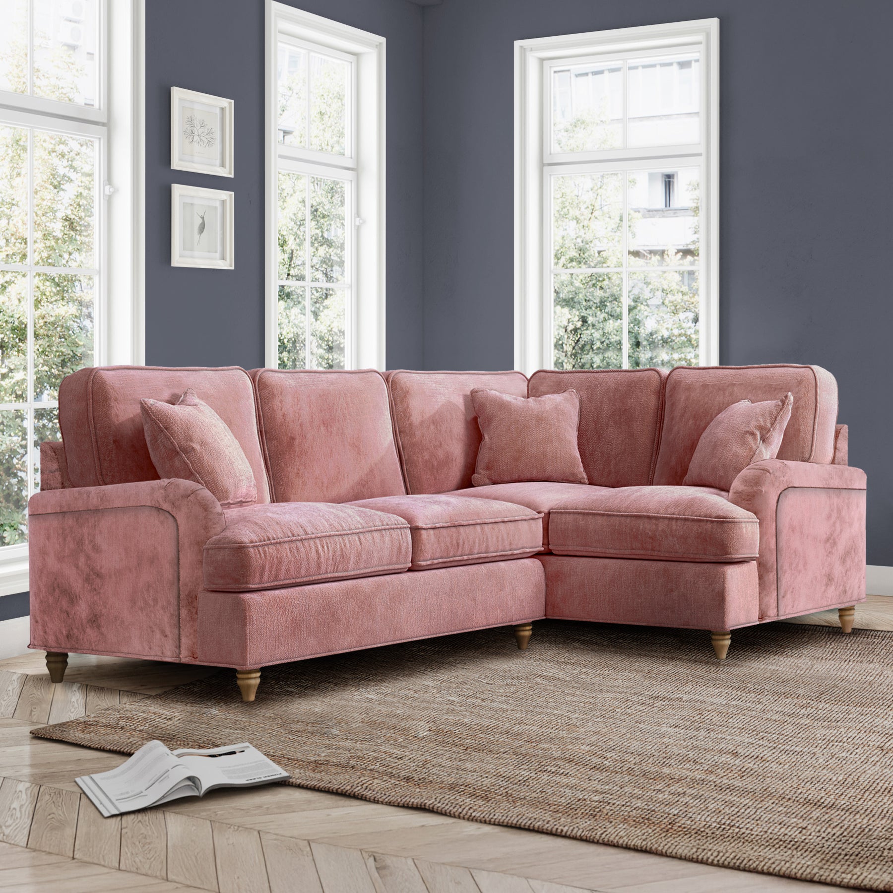 Arthur Blush Pink Corner Sofa from Roseland Furniture