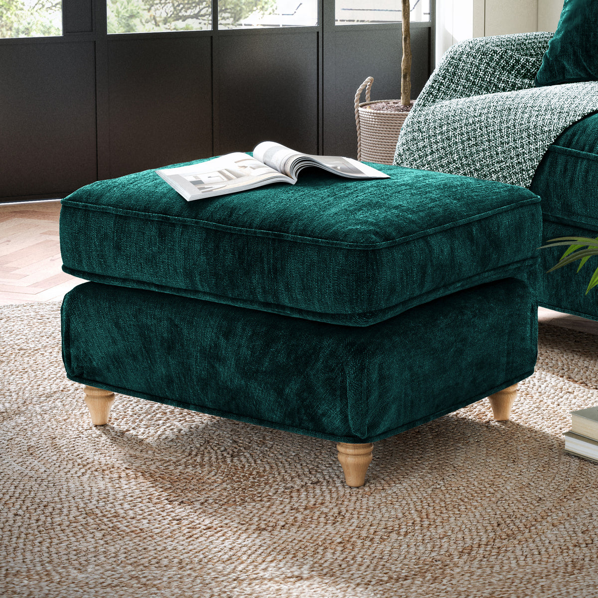 Alfie and Arthur Emerald Green Universal Footstool from Roseland Furniture