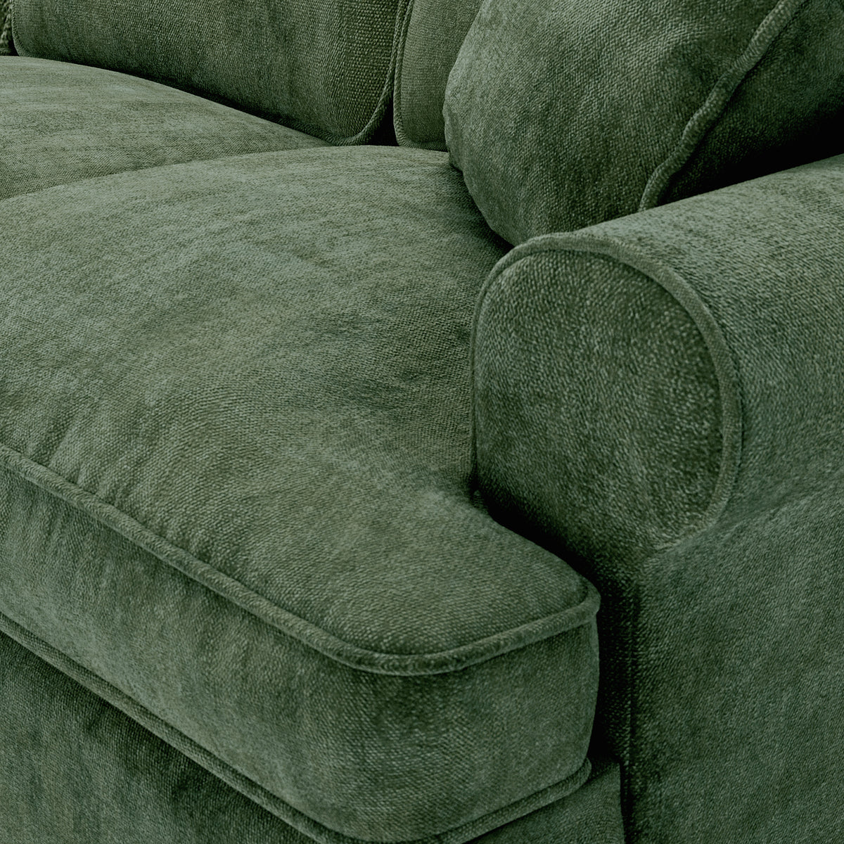 Alfie Moss Green Sofa Arm Close Up from Roseland Furniture