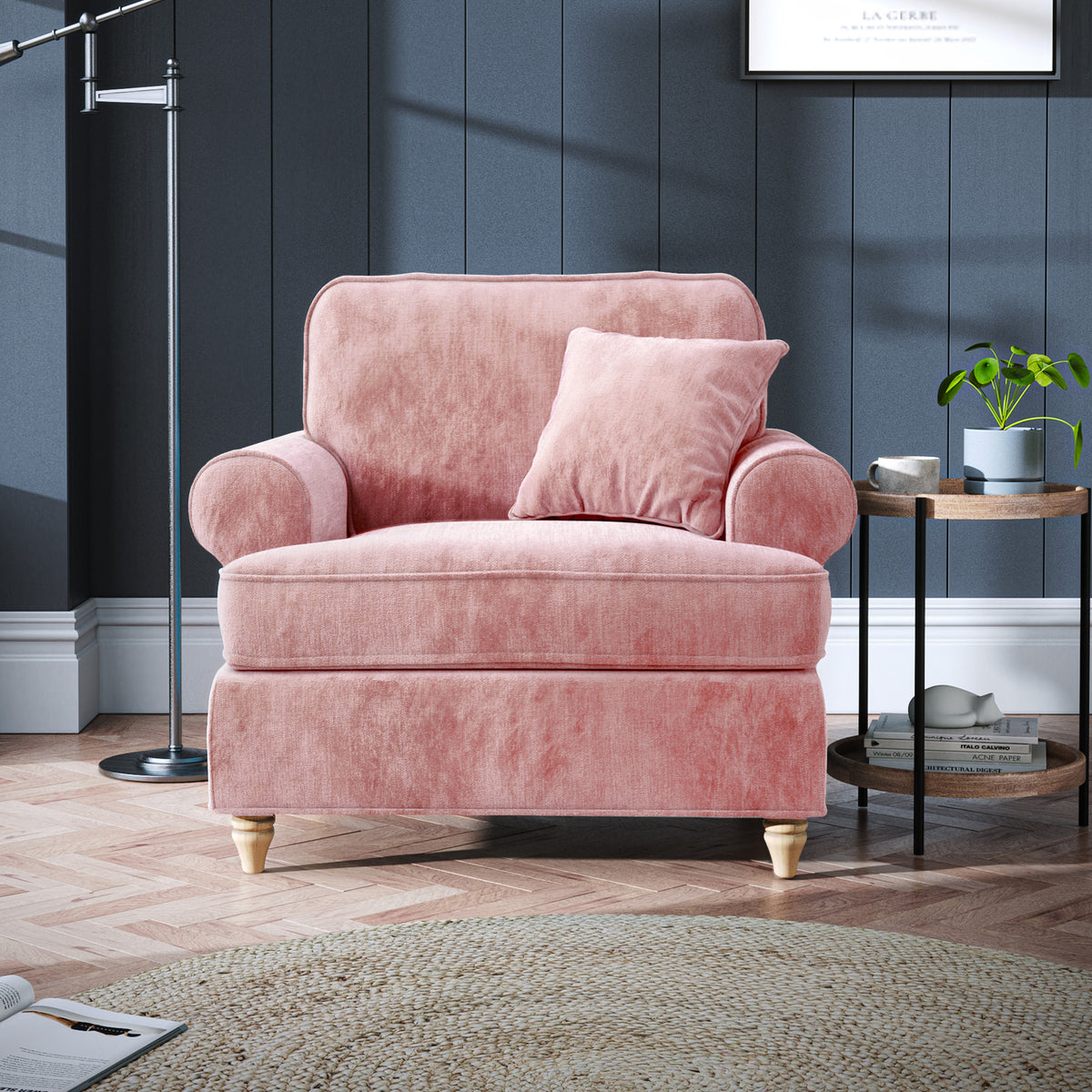 Alfie Armchair in Blush Pink  by Roseland Furniture