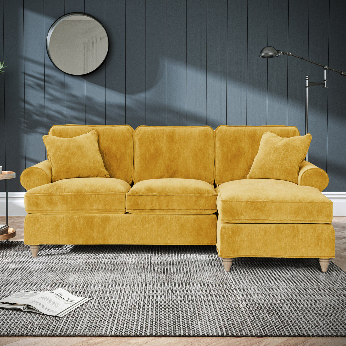 Alfie Chaise Sofa in Gold by Roseland Furniture