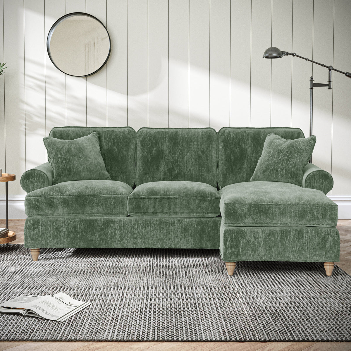 Alfie Chaise Sofa in Moss Green by Roseland Furniture