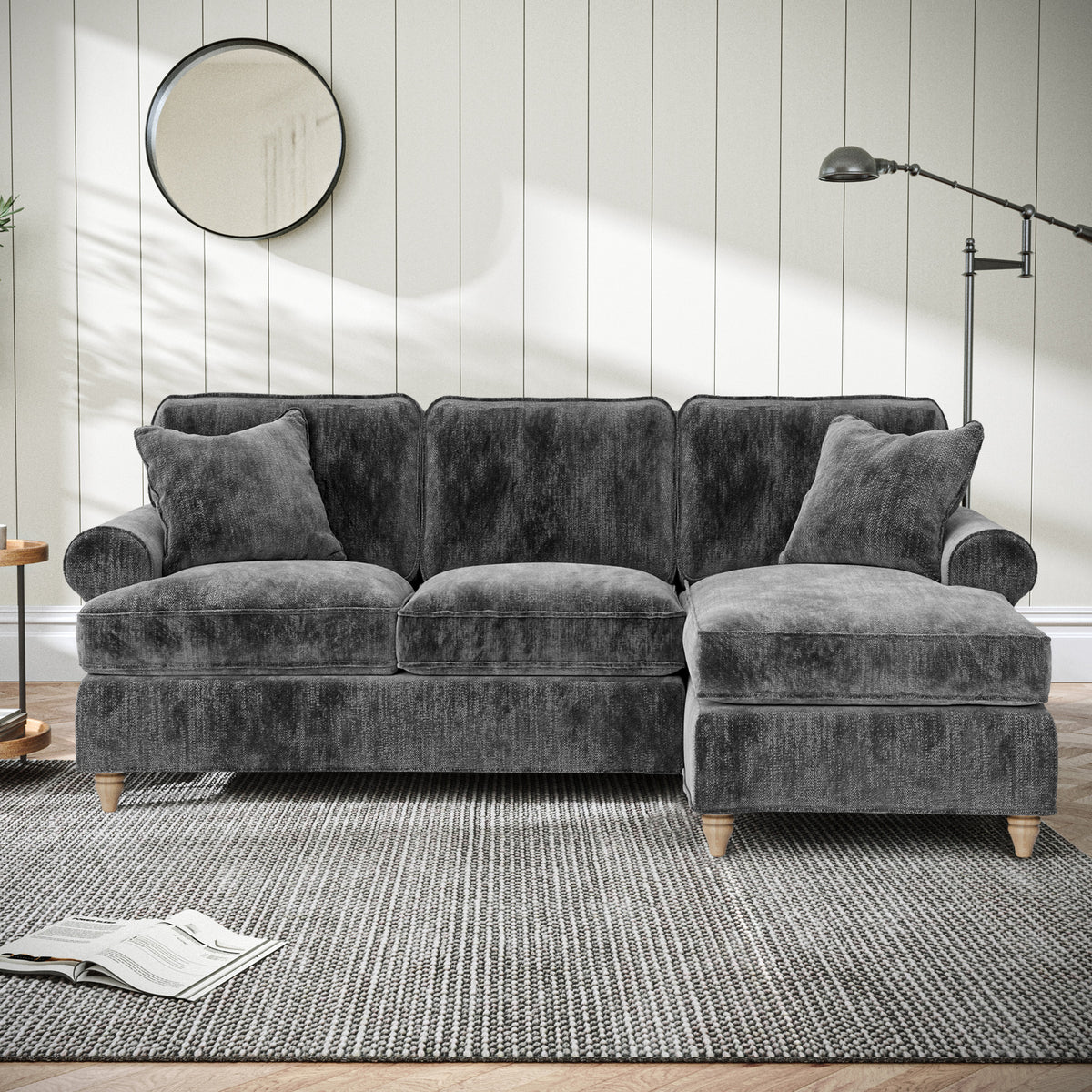 Alfie Chaise Sofa in Charcoal by Roseland Furniture