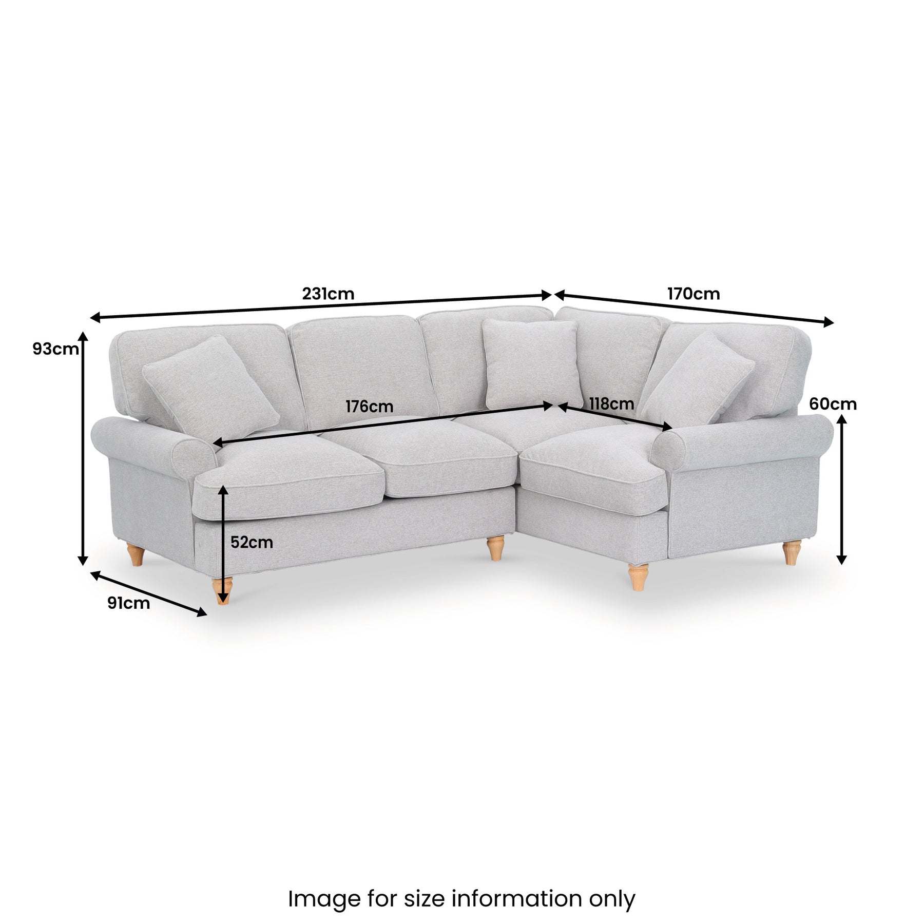 Alfie Woven Chaise Sofa dimensions