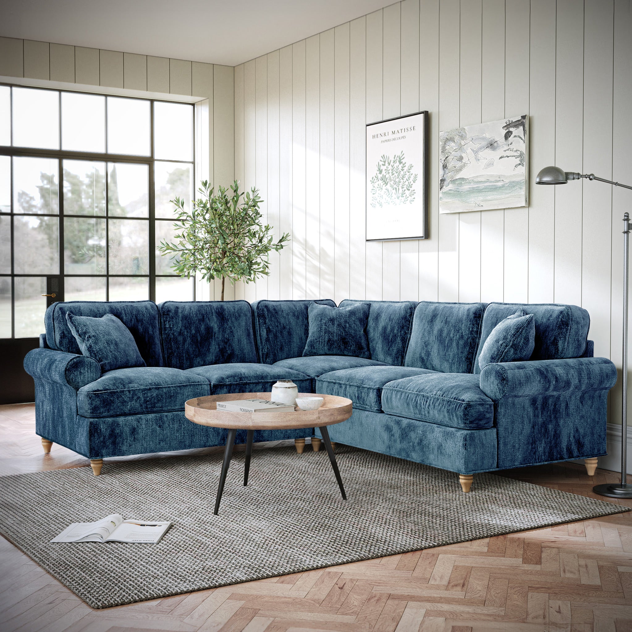 Alfie Large Corner Sofa 8 Chenille Colours Made in UK Roseland