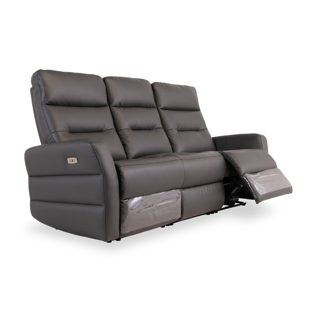 Harlem Charcoal Leather Electric Reclining 3 Seater Couch