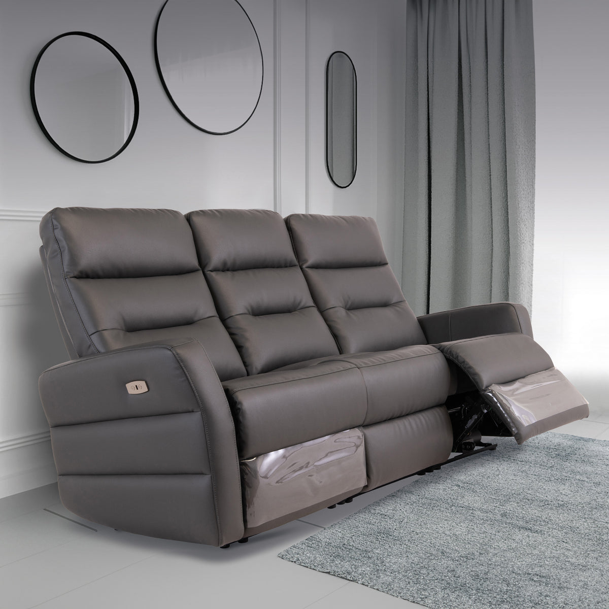 Harlem Charcoal Leather Electric Reclining 3 Seater Sofa for living room
