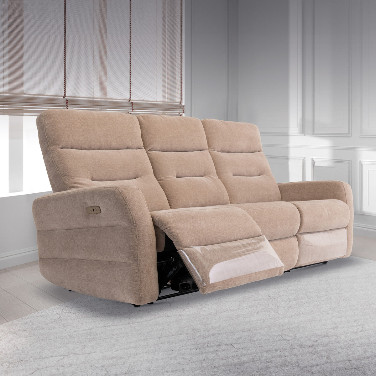 Dalton Mink Fabric Electric Reclining 3 Seater Sofa or living room