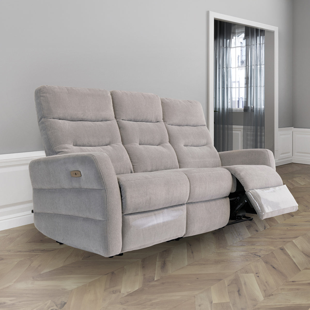 Dalton Silver Grey Fabric Electric Reclining 3 Seater Sofa for living room
