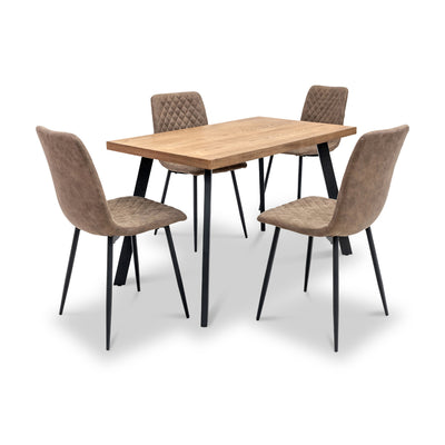 Elmont 120cm Oak Effect Dining Table with 4 Quilted Dining Chairs