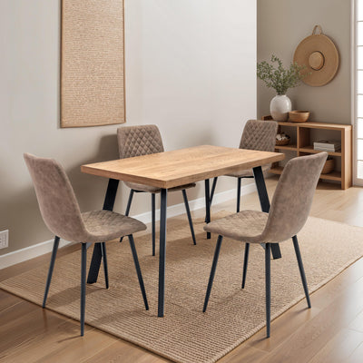 Elmont 120cm Oak Effect Dining Table with 4 Quilted Dining Chairs