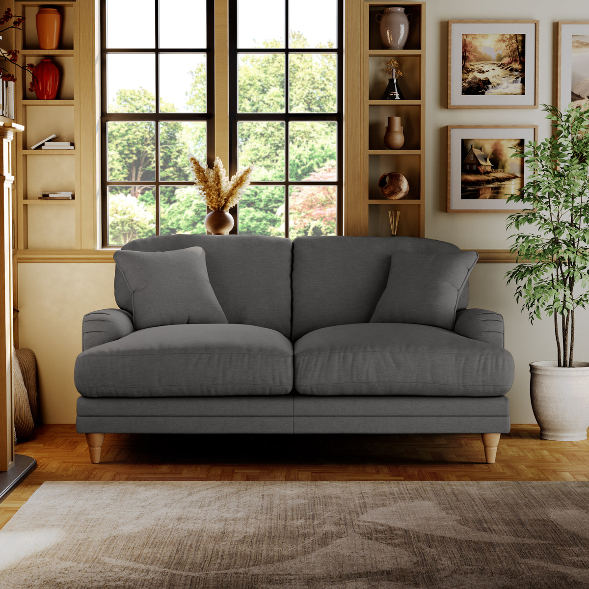 Bampton 2 Seater Sofa Charcoal Oak Feet from Roseland Furniture