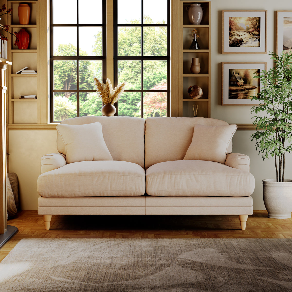 Bampton 2 Seater Sofa Cream Oak Feet from Roseland Furniture