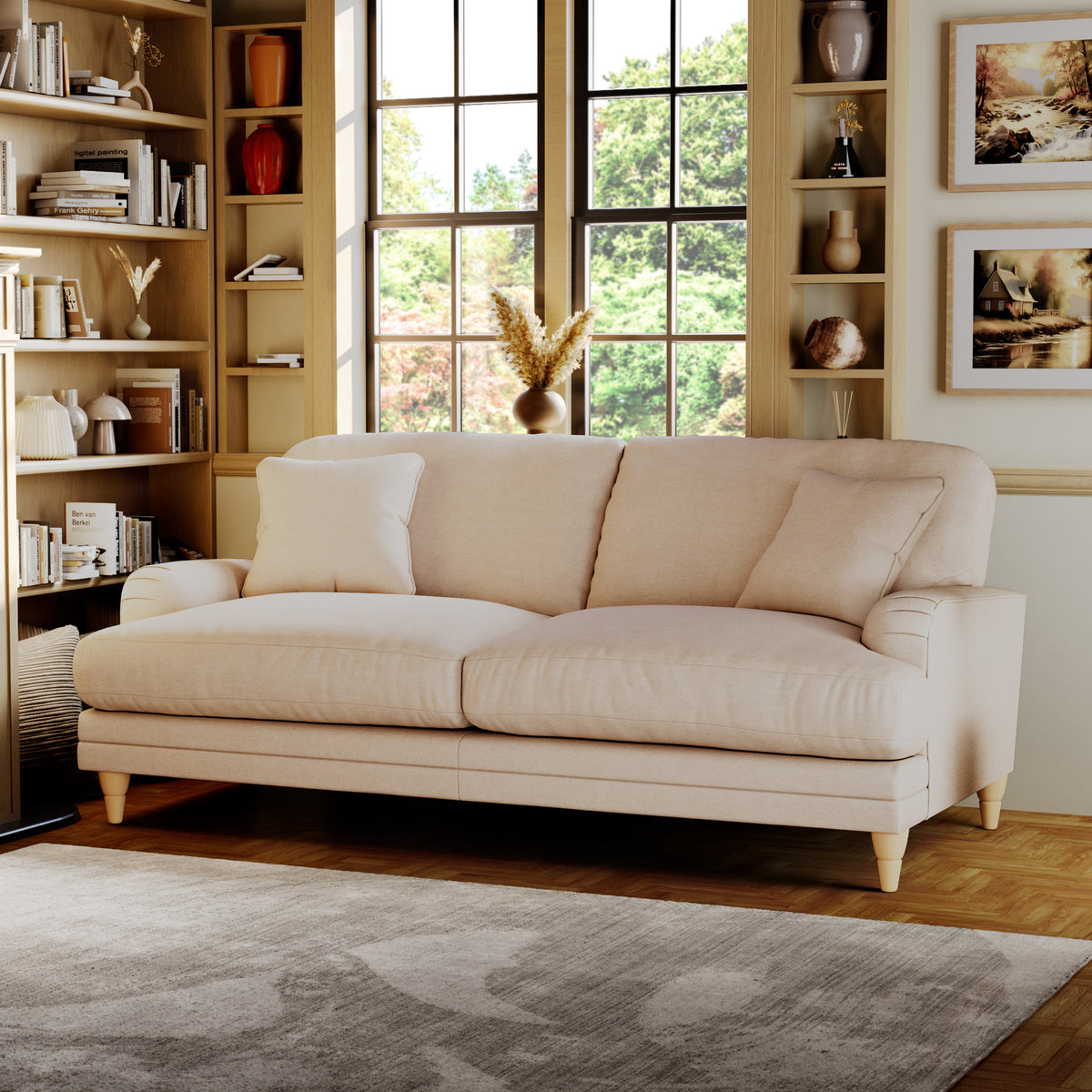 Bampton 3 Seater Sofa Cream Oak Feet from Roseland Furniture