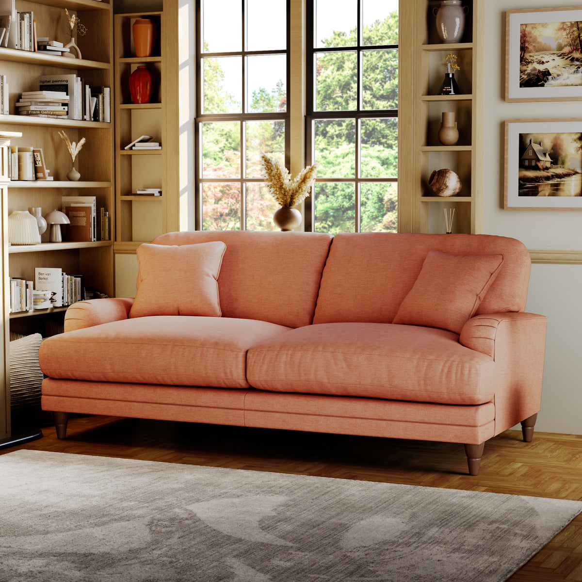 Bampton 3 Seater Sofa Salmon Beech Feet from Roseland Furniture