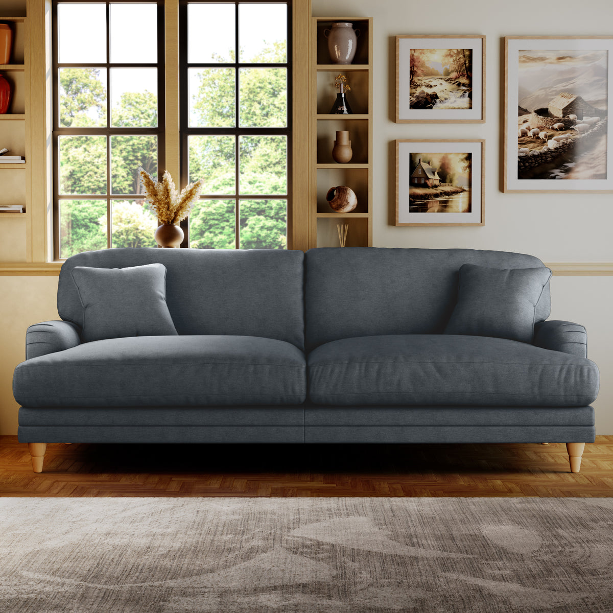 Bampton 4 Seater Sofa Granite Oak Feet from Roseland Furniture