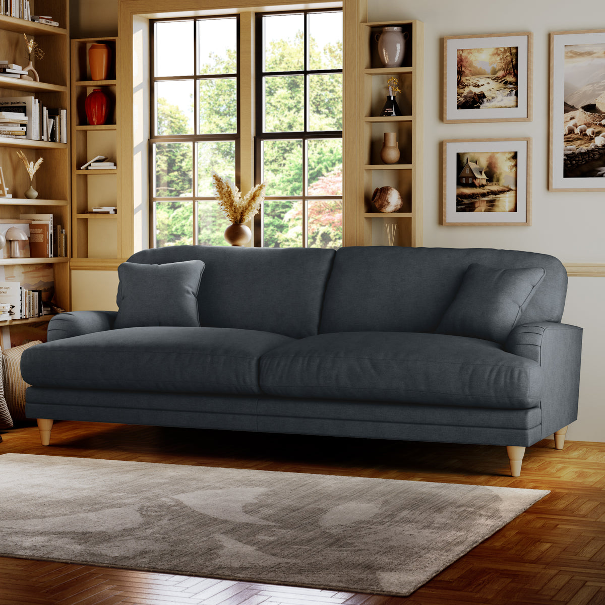 Bampton 4 Seater Sofa Granite Oak Feet from Roseland Furniture