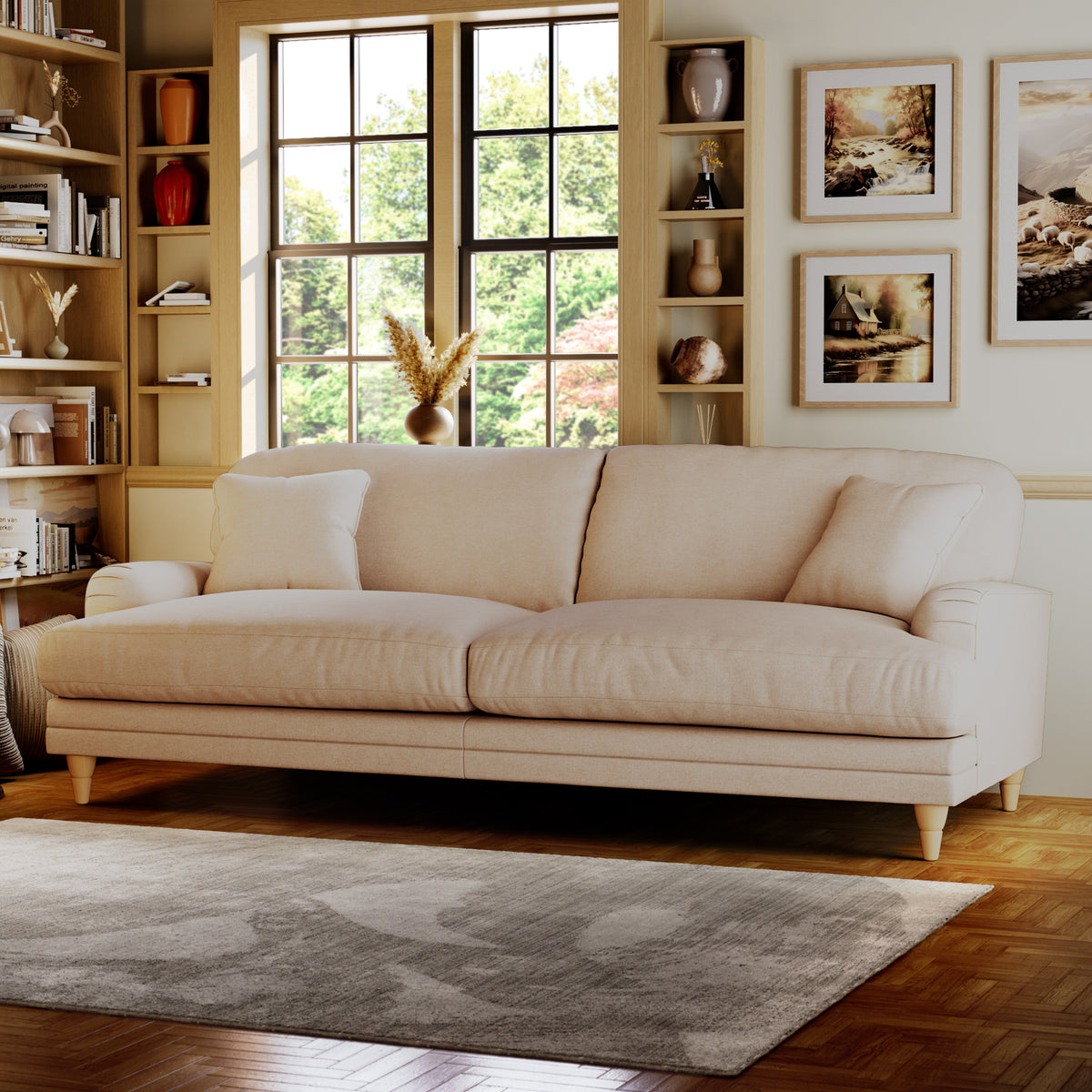 Bampton 4 Seater Sofa Cream Oak Feet from Roseland Furniture