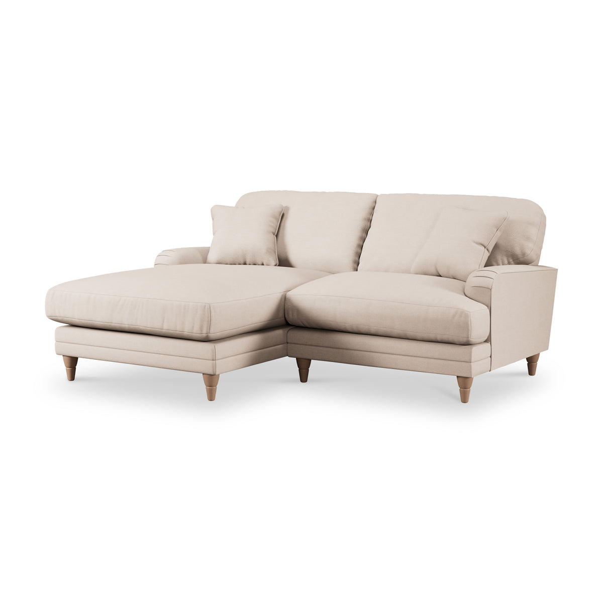 Bampton 3 Seater Chaise Sofa LH Cream Oak Feet from Roseland Furniture