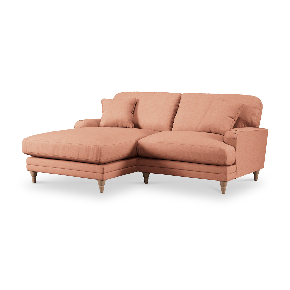 Bampton 3 Seater Chaise Sofa LH Salmon Oak Feet from Roseland Furniture