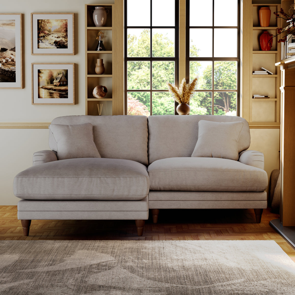 Bampton 3 Seater Chaise Sofa LH Silver Beech Feet from Roseland Furniture