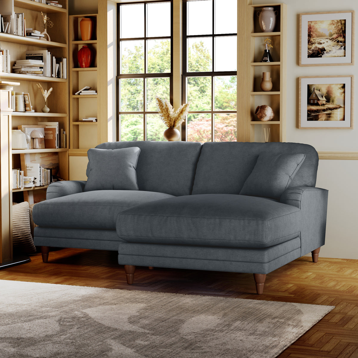 Bampton 3 Seater Chaise Sofa Granite Beech Feet from Roseland Furniture