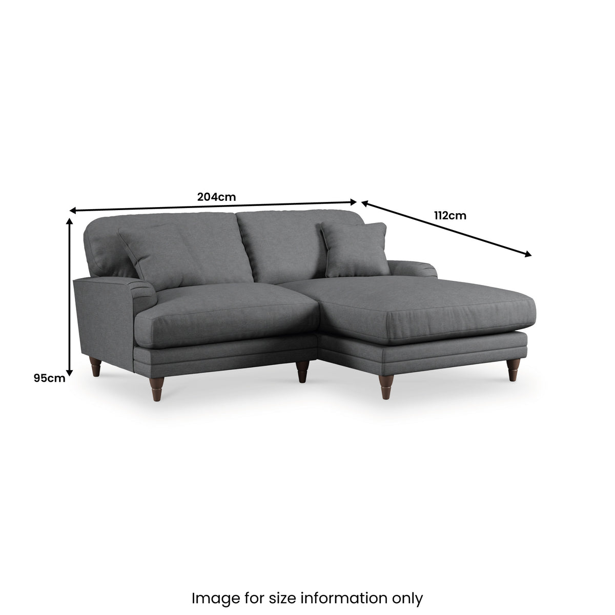 Bampton 3 Seater Chaise Sofa Granite Oak Feet from Roseland Furniture