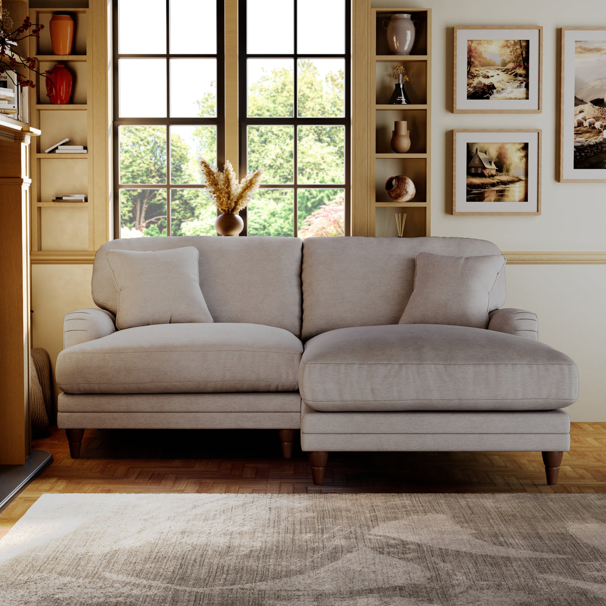 Bampton 3 Seater Chaise Sofa RH Silver Beech Feet from Roseland Furniture